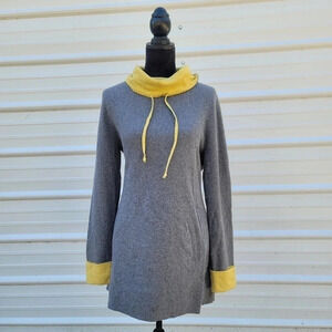 Cynthia Rowley Active Womens S Gray Yellow Cowl Neck Tunic Sweater Long Sleeve